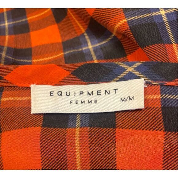 Equipment 100% Silk Red/Black/Blue Plaid Blouse Sz. M - Picture 9 of 10